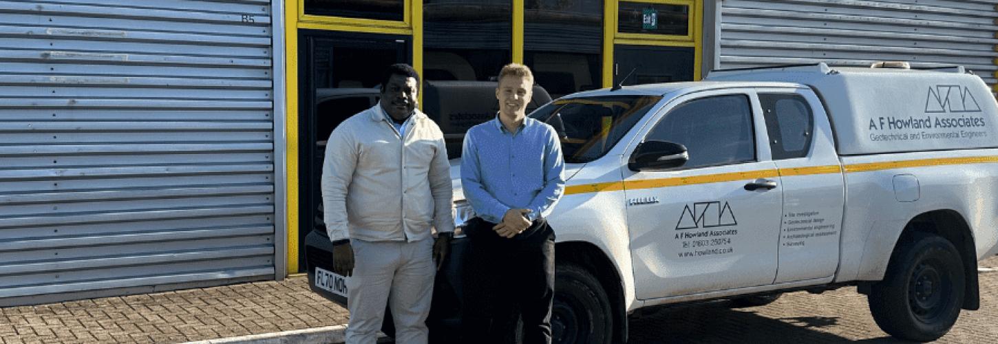 2 team members stood in front of the new AFHA london office